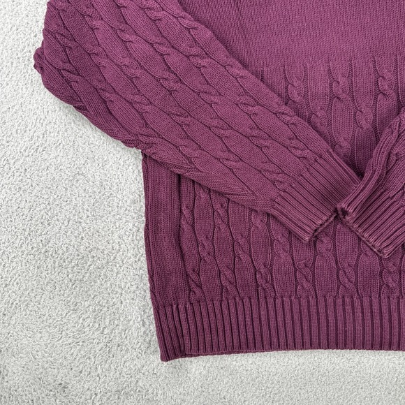 VTG 90s Eddie Bauer Cable Knit Cotton Sweater Men XL Plum Grandpa Heavyweight - Picture 15 of 16